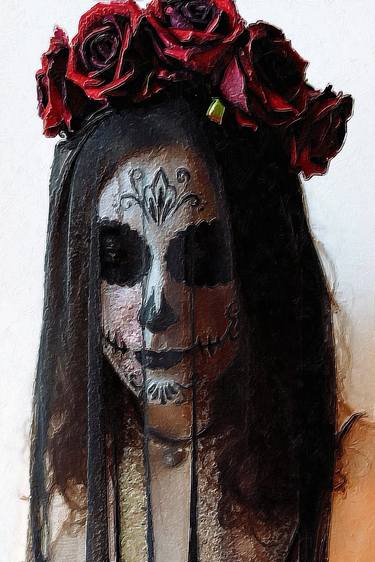 Scary Woman Bride Sugar Skull Flowers - Limited Edition of 1 thumb