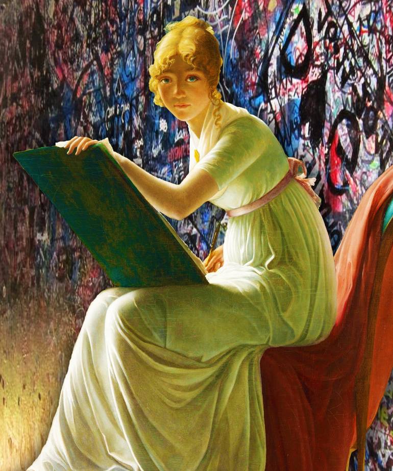 Graffiti Book Reading Woman - Limited Edition of 1 Mixed Media by Tony  Rubino