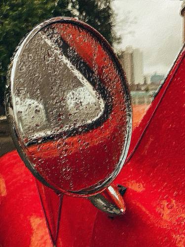 Rain Drops On Rear View Mirror Red - Limited Edition of 1 thumb