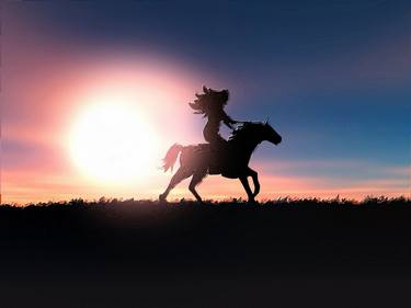 Horse Rider Sunset The West - Limited Edition of 1 thumb