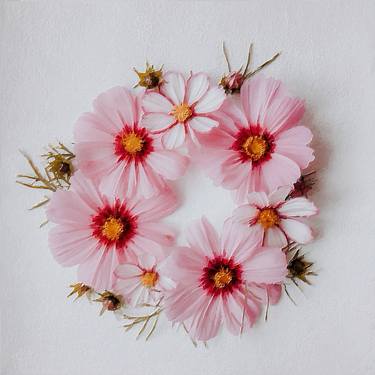 Pink Flowers Circle Wreath Still Life - Limited Edition of 1 thumb