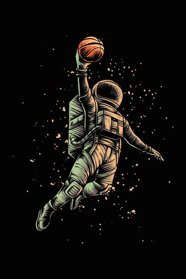 basketball shot astronaut vector illustration - Limited Edition of 1 thumb