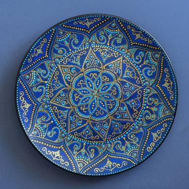 Mandala Decorative ceramic plate with blue and golden colors - Limited Edition of 1 thumb