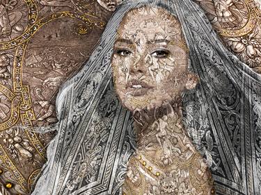 Beautiful Woman Intricate long Metallic Armor hair And Face - Limited Edition of 1 thumb