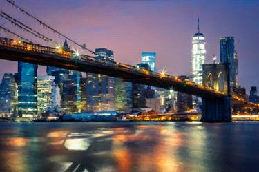 New York City Brooklyn Bridge Black And Skyline - Limited Edition of 1 thumb