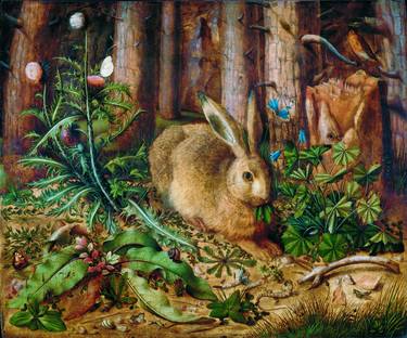 Reproduction Hand Painted Litho A Hare Forest in by Hans Hoffmann - Limited Edition of 1 thumb