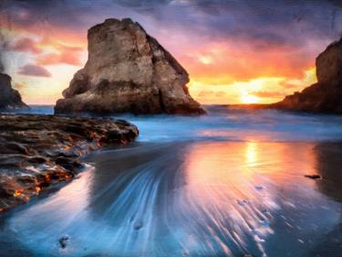 Beach Sunset Ocean Sea Landscape Sky Rocks - Limited Edition of 1 thumb