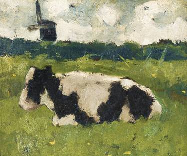 Sitting Cow On Farm Wind Mill - Limited Edition of 1 thumb