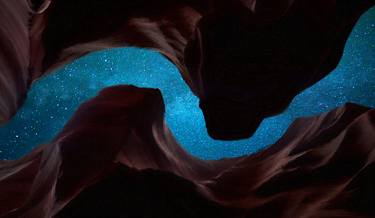 Looking upward to the starry night sky from a ravine - Limited Edition of 1 thumb