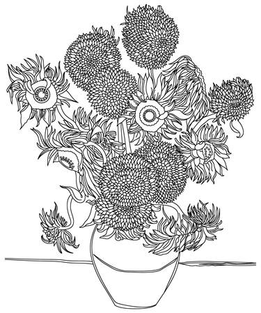 Vincent Van Gogh Sunflowers Sun Flowers Outline Drawing White - Limited Edition of 1 thumb