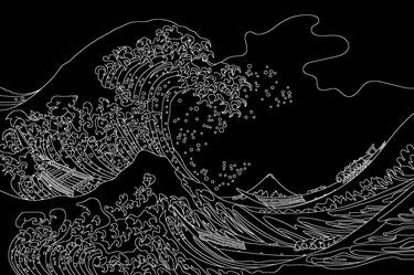 Great Wave Japanese Outline Hokusai Drawing Black - Limited Edition of 1 thumb