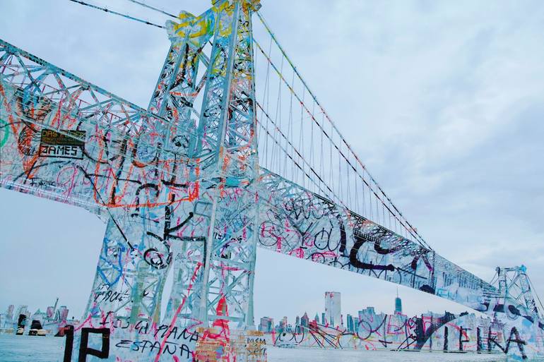 New York City Manhattan Bridge Blue Graffiti - Limited Edition of
