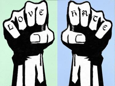 Love Hate Fist Salute Blue Green - Limited Edition of 1 thumb