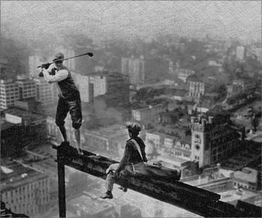 Golfer On Girder Over New York Drawing - Limited Edition of 1 thumb