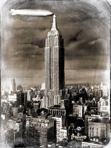 Empire State Building Blimp Docking Sepia thumb