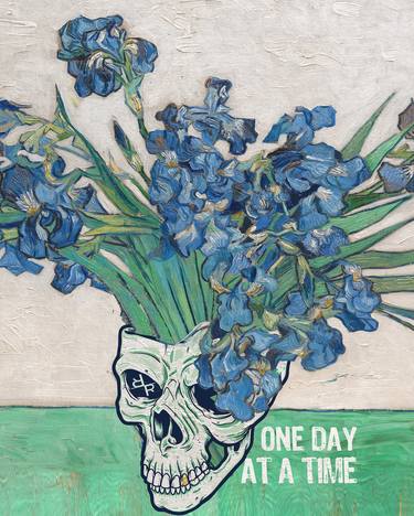 One Day At A Time AA Sober NA Van Gogh Skull thumb