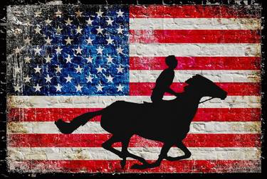 American Flag And Horse And Rider thumb