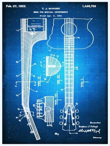 Gibson Thaddeus J Mchugh Guitar Patent Blueprint Drawing thumb