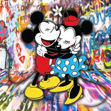 Mickey And Minnie Mouse Pop Art Graffiti Love Hug thumb