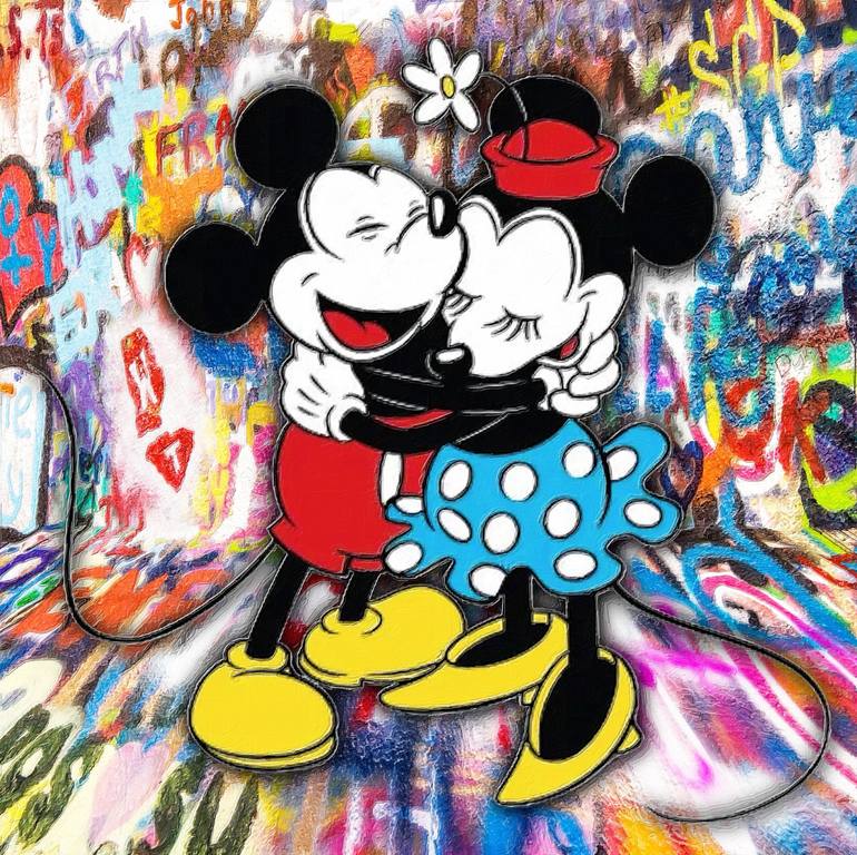 Mickey And Minnie Mouse Pop Art Graffiti Love Hug Mixed Media by Tony  Rubino | Saatchi Art