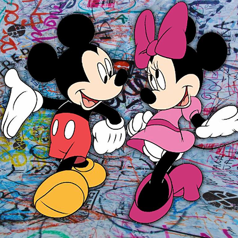 Mickey And Minnie Mouse Pop Art Graffiti Love Happy 4 Mixed Media