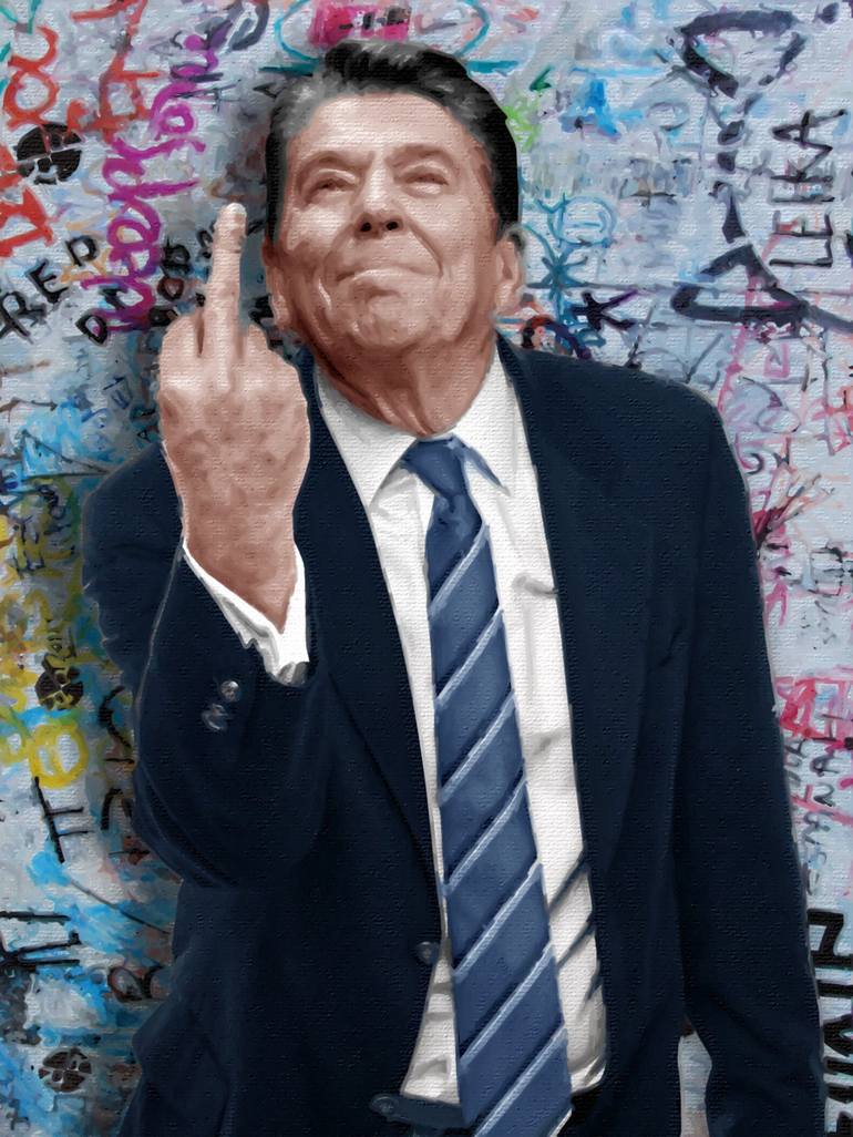 Media　Mixed　Rubino　Ronald　Art　Painting　American　President　Happy　Reagan　Saatchi　Graffiti　Finger　by　Tony