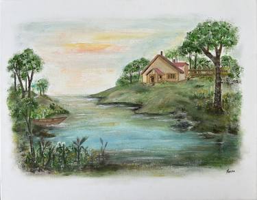 Original Art Deco Landscape Painting by Rakshart World 