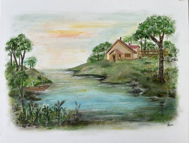 Original Art Deco Landscape Painting by Rakshart World 