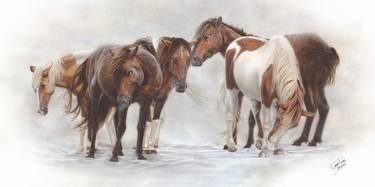 Only The Strong Survive Ii Badlands Wild Horses In Winter Painting By Wayne Pruse Saatchi Art