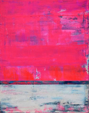 Neon pink abstract painting. Movement Impulse. Textured thumb