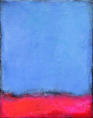 Neon Pink Abstract Painting, End of Horizon, Blue Pink Abstract thumb