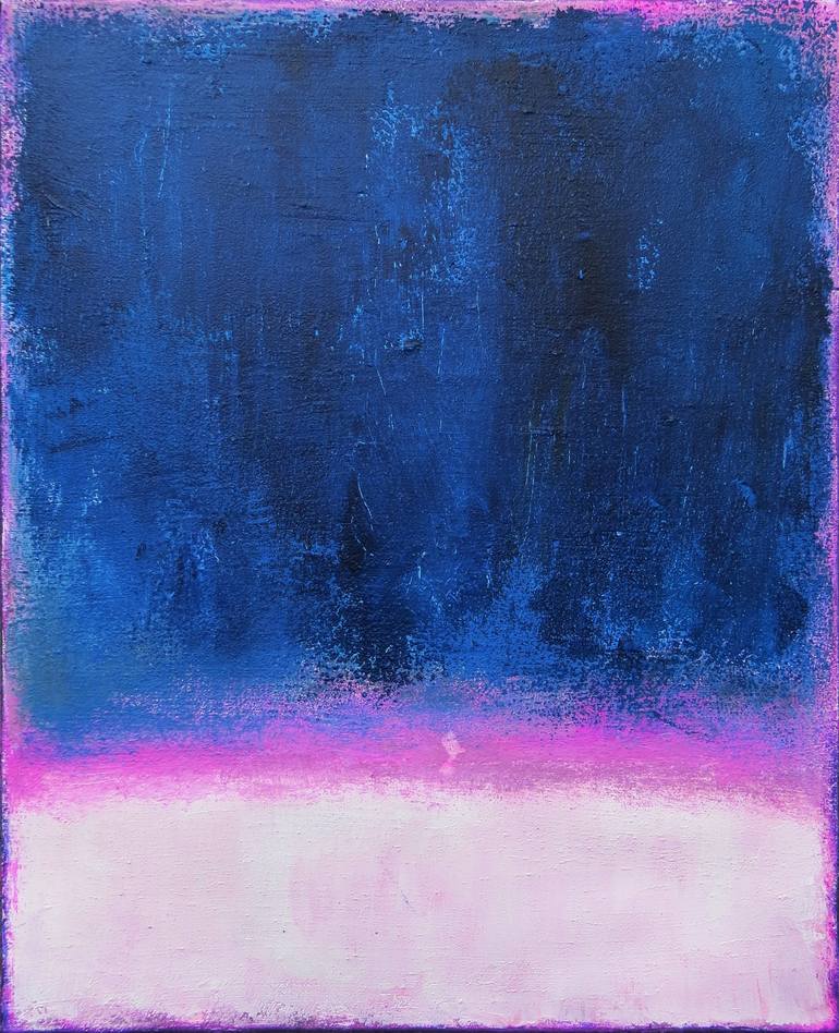 Blue Pink Abstract Painting, Disconight, Neon Pink Painting by Leon