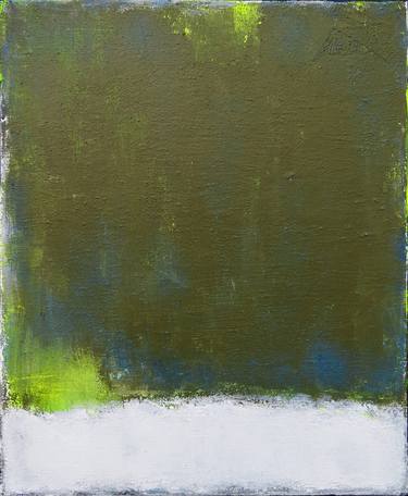 Green White Abstract Painting, Forest Tranquility, Neon Yellow thumb