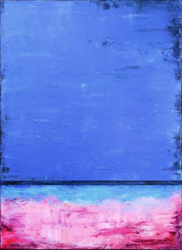 Pink Blue Abstract Painting, Going to Love, Neon Pink thumb