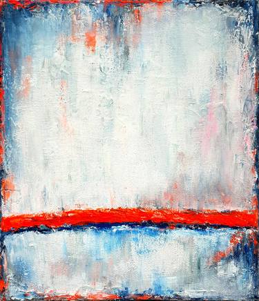 White Red Abstract Painting, Drops of Enlightenment, Neon Red thumb