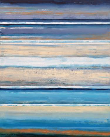 Ocean Abstract Painting, Day of the Beach, Blue Beige Abstract thumb