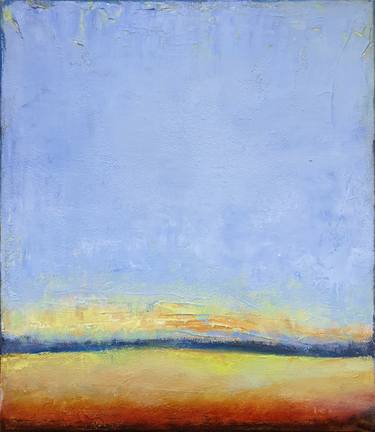 Beige Blue Abstract Painting, Summer Field, Abstract Landscape thumb