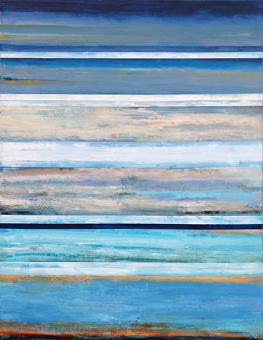 One Day at the Sea, Sea Abstract Painting, Beige Blue Abstract thumb