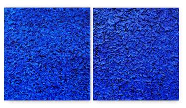 Monochrome Blue Painting, Homage to Yves Klein, Abstract Diptych thumb