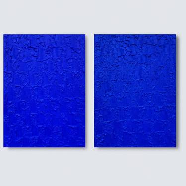 Blue Monochrome Diptych Abstract Painting, Homage to Yves Klein thumb