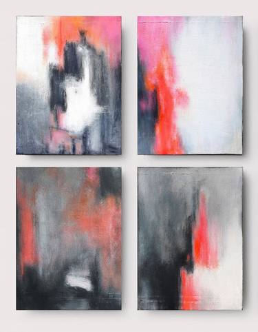Neon Pink Abstract Painting, Dialogue of the Soul, Set of 4 thumb