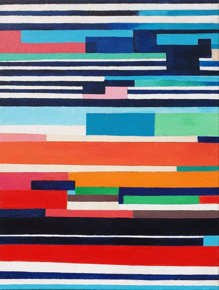 Original Abstract Painting by Leon Grossmann | Abstract Art on Canvas | Red Blue Abstract Painting, Only Good Vibes, Geometrical Abstract