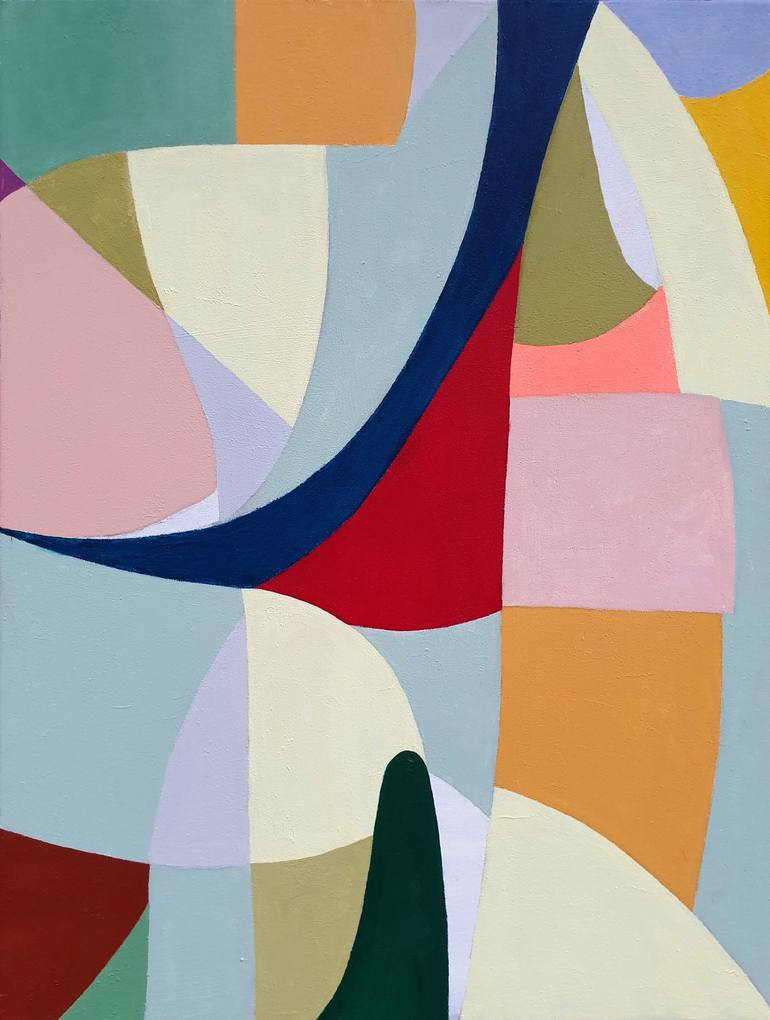Yellow Green Abstract Painting, Summer Ways, Geometric - Print
