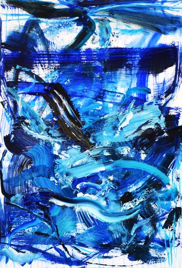 White Blue Abstract Painting, Blue Secret, Zen Study thumb