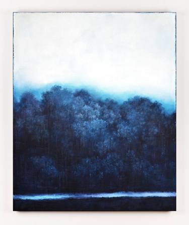 Blue White Abstract Painting. Blue Foggy Landscape thumb