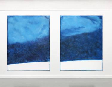 Blue White Abstract Painting. Diptych. Homage to Rothko. Blue thumb