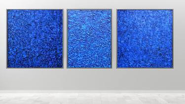 Homage to Yves Klein. Triptych Abstract. Monochrome Blue thumb