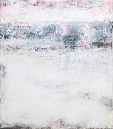 White Grey Abstract Painting. Pink Dreams thumb