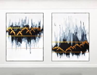 White Abstract Painting. Winter Mountains. Diptych. Meditation thumb