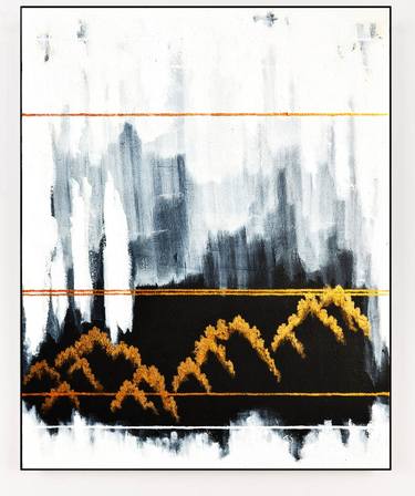 Black White Gold Abstract Painting. Misty Mountains thumb